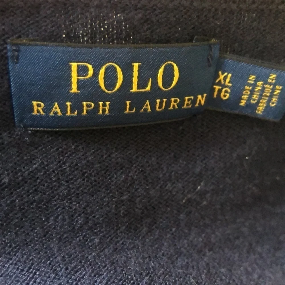 Polo Ralph Lauren V~Neck Sweater XL Navy Cashmere Blend White Pony Casual Soft